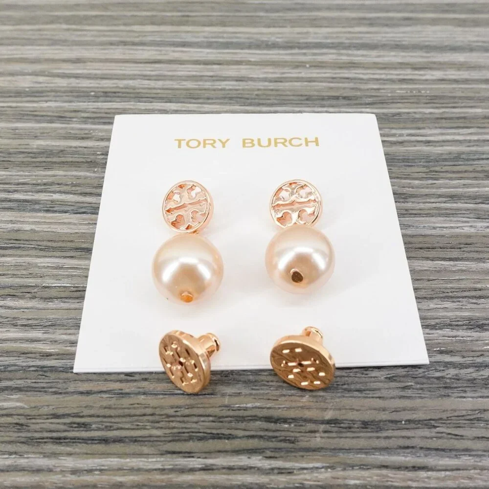 Tory Burch Miller Pearl Drop Earrings Rose Gold OS